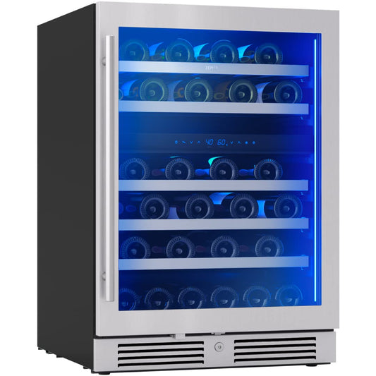 Zephyr Presrv 24" Wine Fridge Dual Zone Under Counter - Countertop Mini Wine Cooler Cellars Small Cabinet Wine Refrigerator Home Bar Chiller Freestanding with Glass Door, 45 Bottles 750ml
