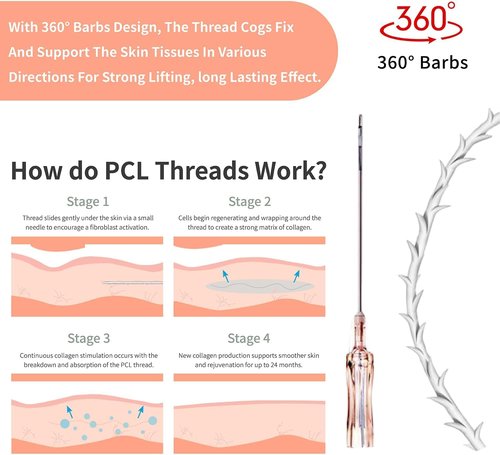 Habodd PCL Threads for Face Whole Body Lift, 360R Bi-Direction 4D Cog Type 10PCS (21G60MM) PCL Cog Thread Big V Line for Body Cheek Jaw Lift