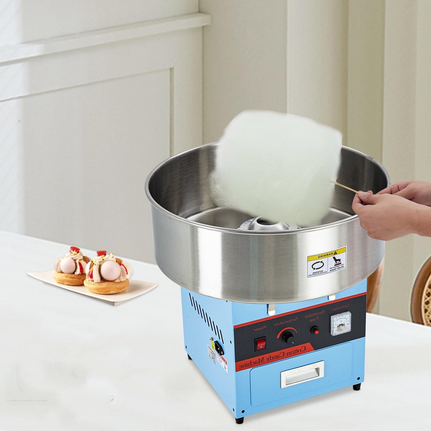 Electric Cotton Candy Machine - Commercial 980W Floss Maker, Stainless Steel Bowl, Sugar Scoop, Drawer, Ideal for Home, Kids Birthday(Without lid)