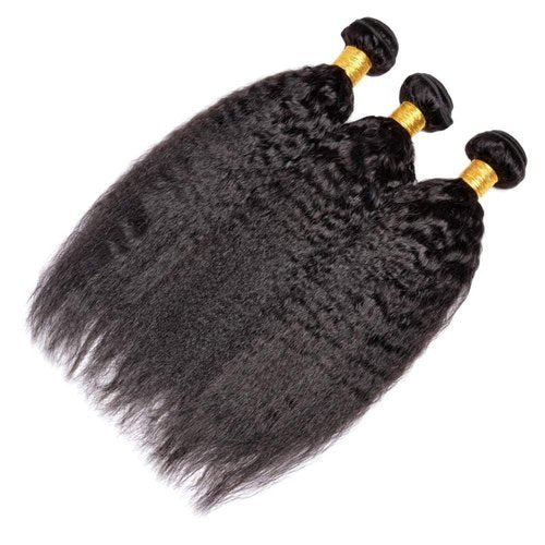 OLFORY Hair Bundles 12A Yaki Kinky Straight Human Hair 3 Bundles 100% Unprocessed Mongolian Virgin Human Hair Kinky Straight Bundles Yaki Hair Natural Color (16 18 20)
