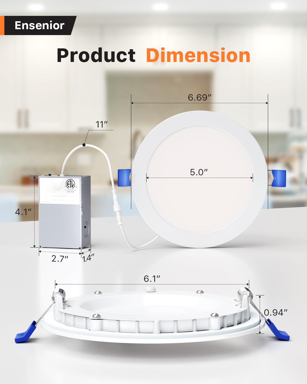 Ensenior 16 Pack 6 Inch LED Recessed Ceiling Light, Dimmable, 2700K Soft White, 1050LM 12W 120V, High Brightness Canless Wafer Downlight - ETL&FCC&IC
