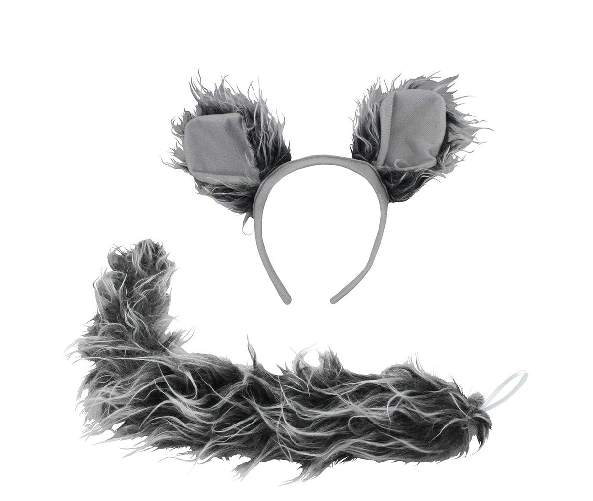 Nicky Bigs Novelties Gray Werewolf Costume Kit Big Bad Wolf Ears Headband Tail and Nose Mask Set Faux Fur Halloween Cosplay Accessory for Adults One Size Fits Most