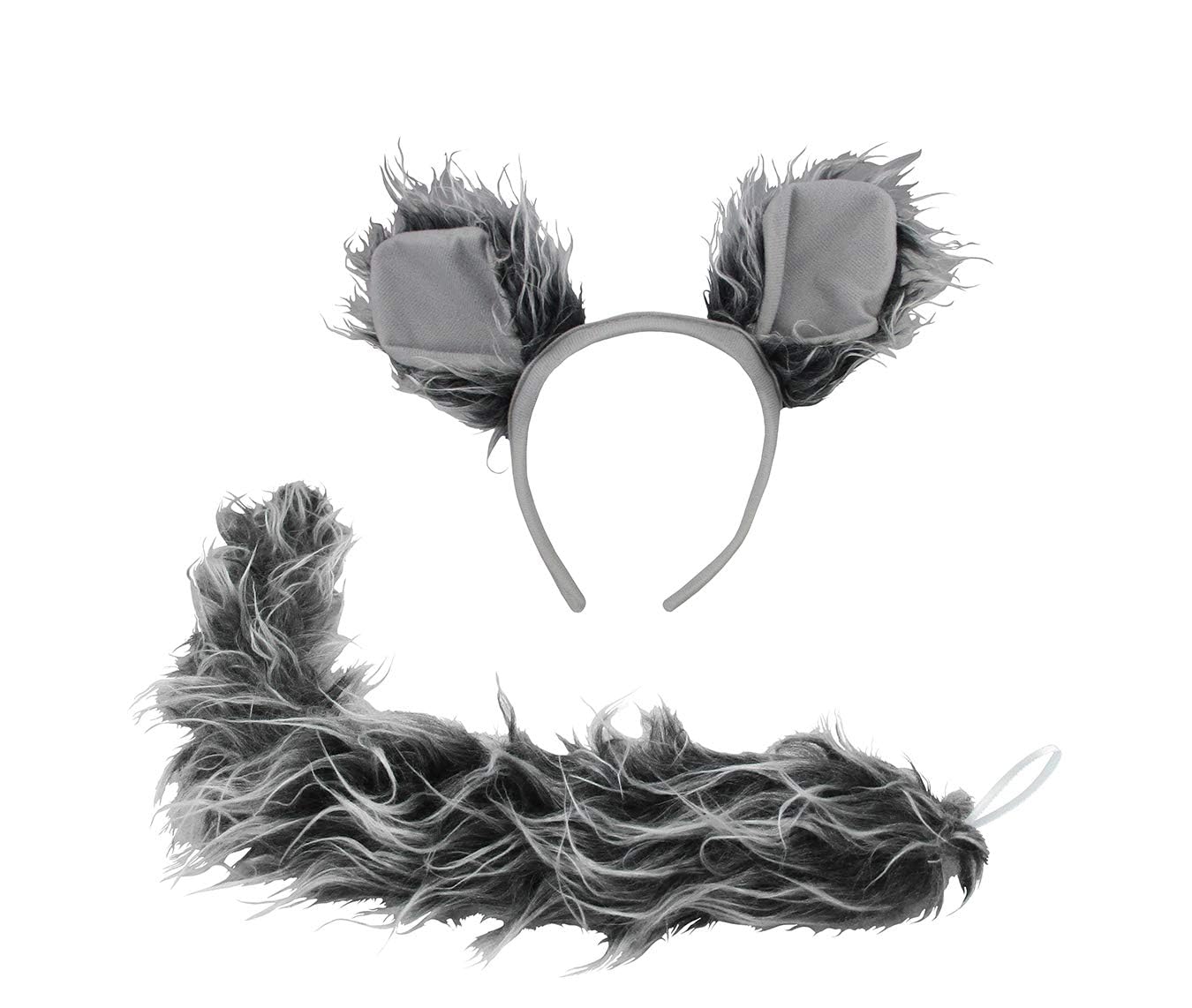 Nicky Bigs Novelties Gray Werewolf Costume Kit Big Bad Wolf Ears Headband Tail and Nose Mask Set Faux Fur Halloween Cosplay Accessory for Adults One Size Fits Most