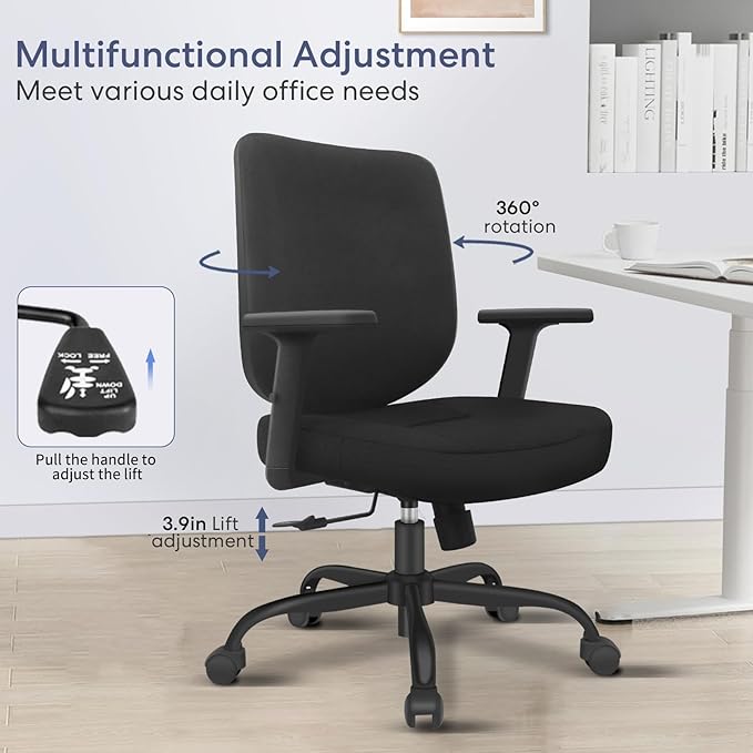 Schwake Office Chair Home Office Desk Chair with Adjustable Arms - Mid Back Computer Chairs for Adults - Swivel Task Chair Comfortable for Home Office