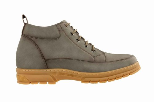 TOTO Men's Invisible Height Increasing Elevator Shoes - Grey Premium Leather Lace-up Hiking-Style Boots - 2.8 Inches Taller - K11551 - Size 6.5 D(M) US