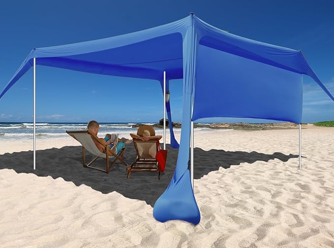 Beach Canopy Tent Shade with Sidewalls 10x10FT, 6.6FT Tall, UPF50+ Sun Shelter, Windproof & Water Resistant, Includes Guyl...
