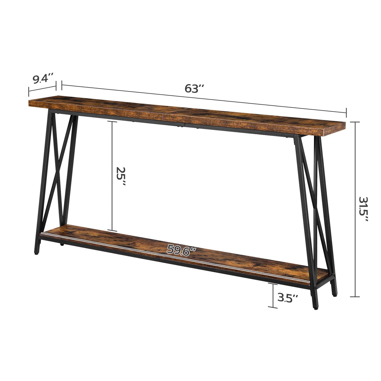 MAHANCRIS Console Table, 63" Industrial Entryway Table, Extra Long Sofa Table Behind Couch, X-Shaped Support, for Entryway, Hallway, Living Room, Rustic Brown CTHR4801Z