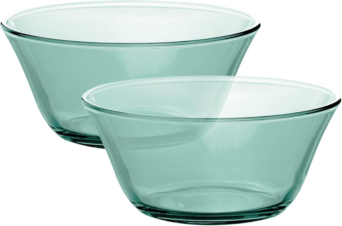 STP GOODS Glass Soup and Salad Bowl with Handles, Cobalt Transparent Glass Eating Plates, Circular Dinnerware for Salad, Bread, Dinner (Green 2 pcs)