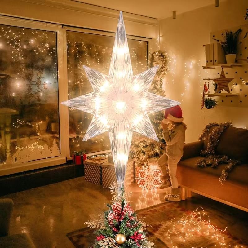 LAMPHOME Christmas Tree Topper,Bethlehem Star Tree Topper(12 Inch 10 Lights Clear Colour)