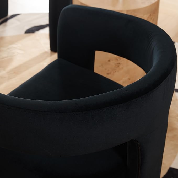 DAYALANE Modern Barrel Dining Chair, Upholstered Accent Kitchen Chair with Arms Comfy Velvet Side Chair for Living Room/Home Office/Reception, Black Velvet