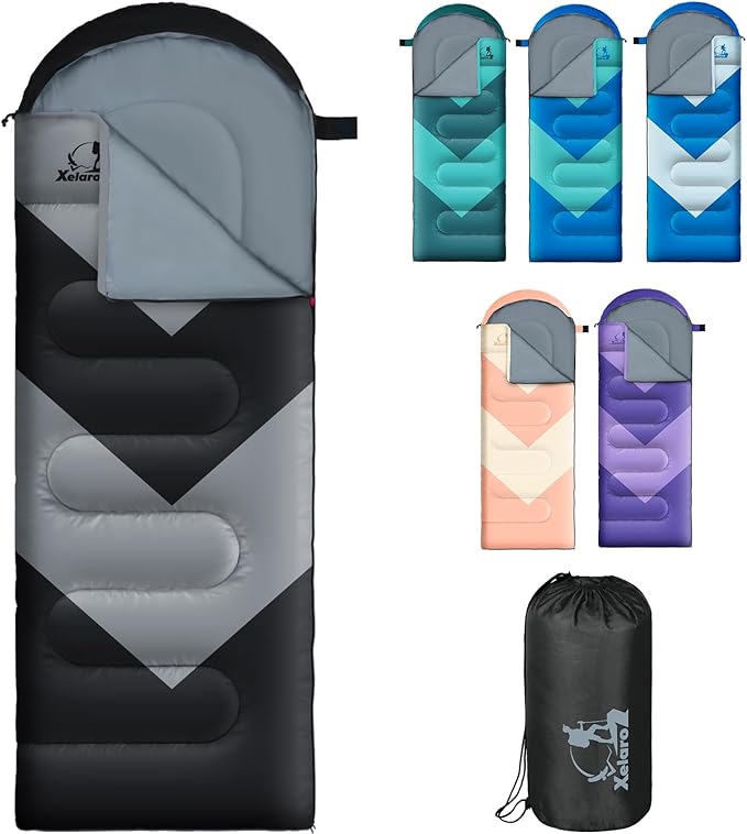 Sleeping Bag for Adults, Girls, Boys - 3 Season Warm & Cool Weather Lightweight Waterproof Camping Bag for Hiking, Outdoor...