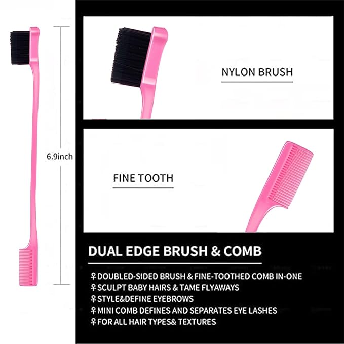 8 Pieces Styling Comb Set - Teasing Brush, Rat Tail Comb, Edge Brush for Slicking and Combing Hair for Women (Pink)