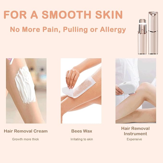 Facial Hair Removal for Women - Electric Face Hair Remover for Peach Fuzz - Rechargeable Lady Shaver Removal Device for Lips Chins Armpits Neck Painless Face Razor with LED Light for Travel