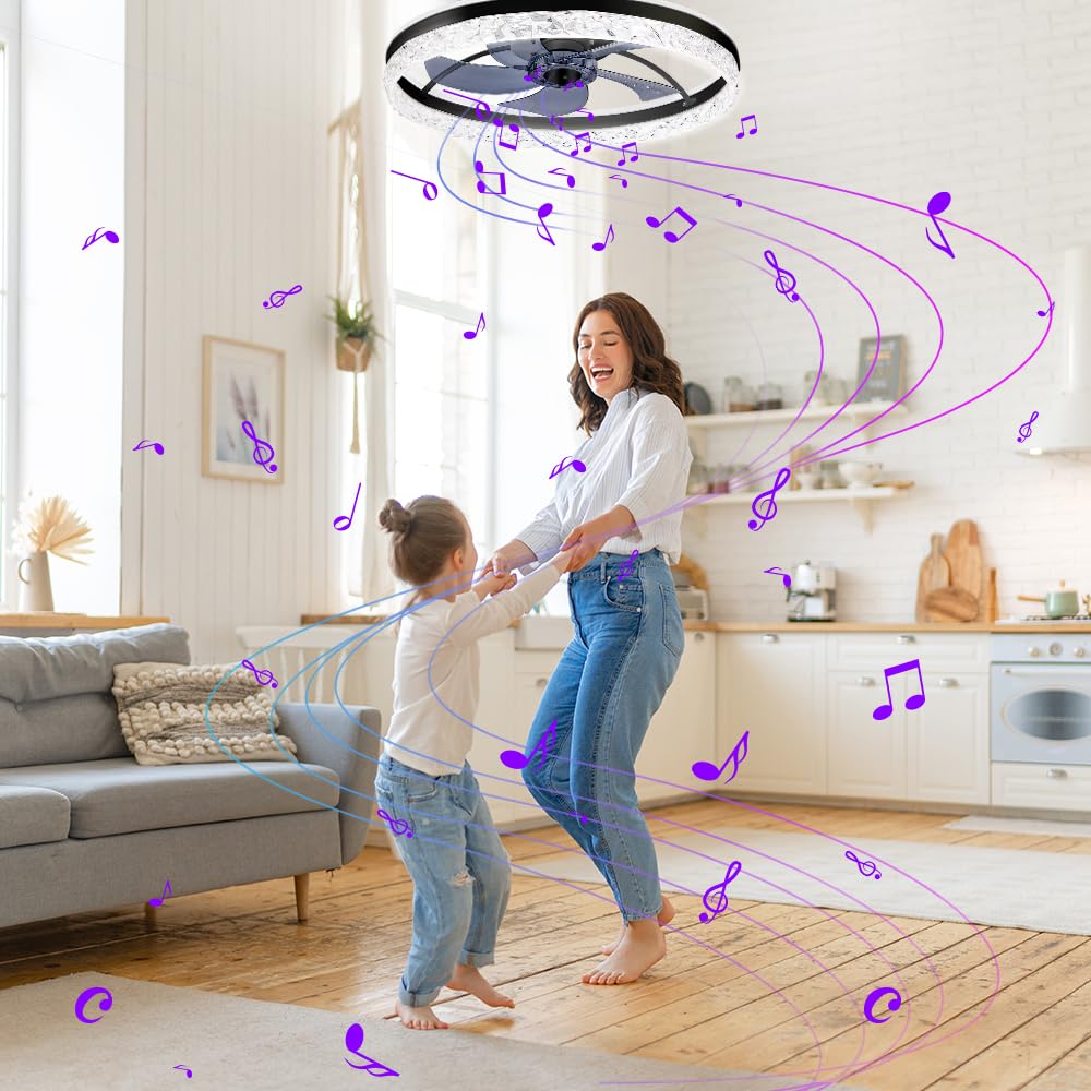 Baycnic Ceiling Fan With Light,Low Profile Ceiling Fans,Flush Mount Ceiling Fan, Smart Fandelier Ceiling Fans,Alexa&Google Assis