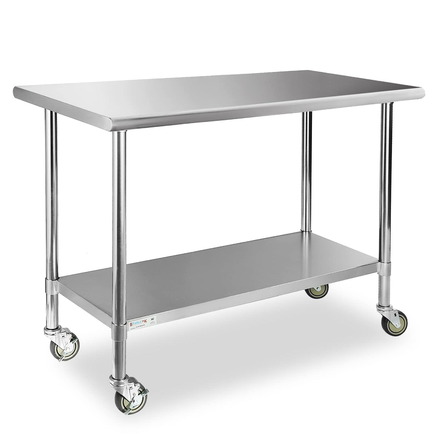 STABLEINK Stainless Steel Table with Wheels 24 x 60 Inches 5ft, NSF Commercial Prep & Workbench with Adjustable Undershelf and Casters, for Commercial Kitchen, Restaurant, Hotel,Laundry and Garage