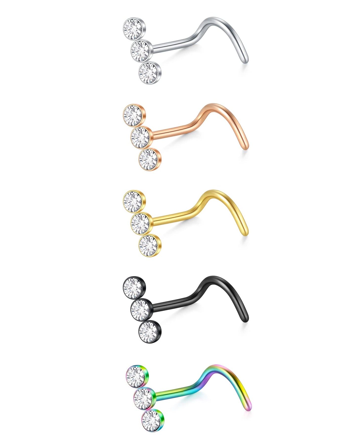 D.Bella 18G Nose Studs Surgical Stainless Steel Nose Rings Studs Screw Diamond Corkscrew Nose Rings for Women Nostril Nose Pierc
