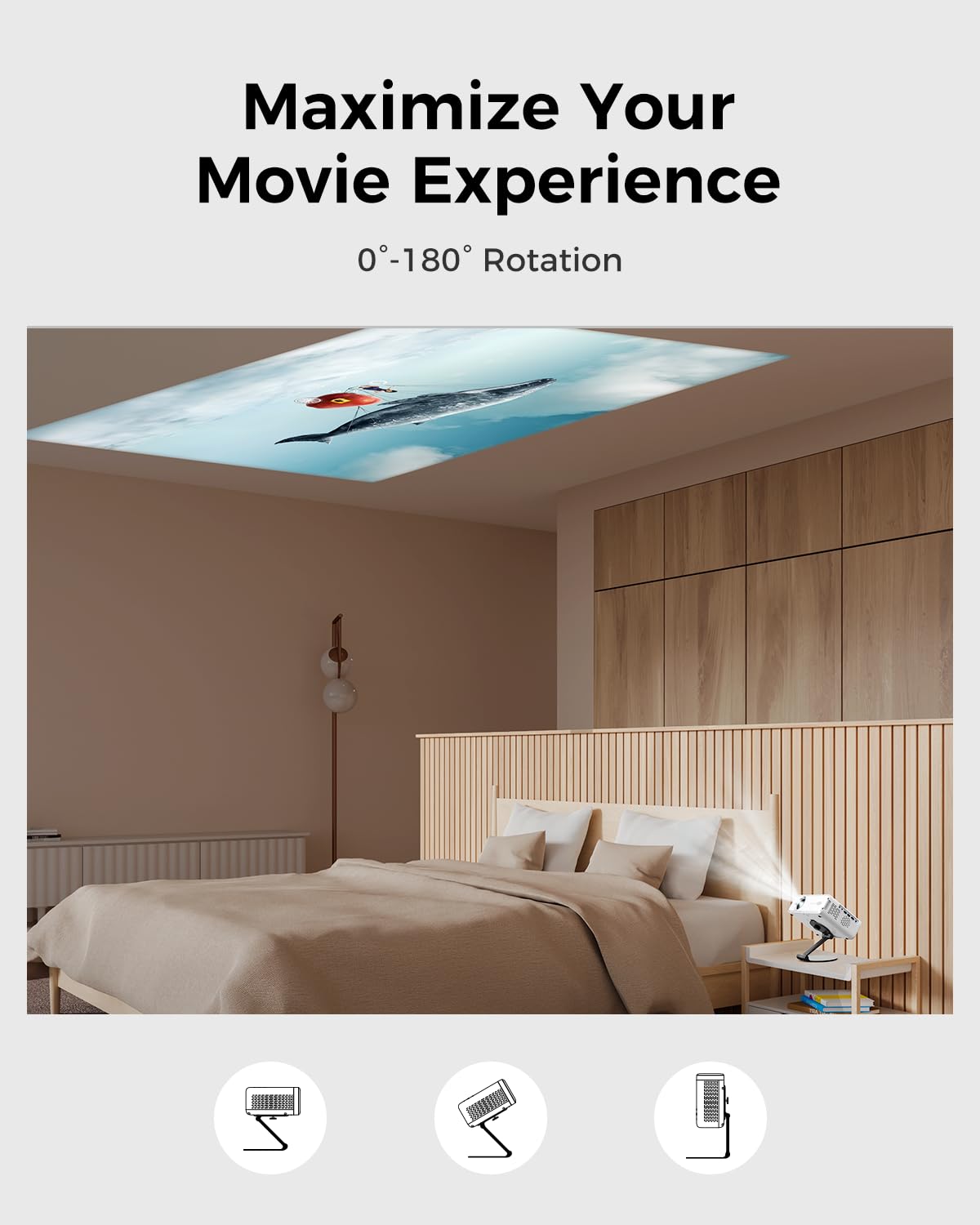 Aurzen Projector Foldable Stand, Ultra-Compact with Easy Setup, 180° Rotation, Compatible with TMY, HAPPRUN, Yaber, Epson & Most Projectors (¼-Inch Screw, Only Stand)