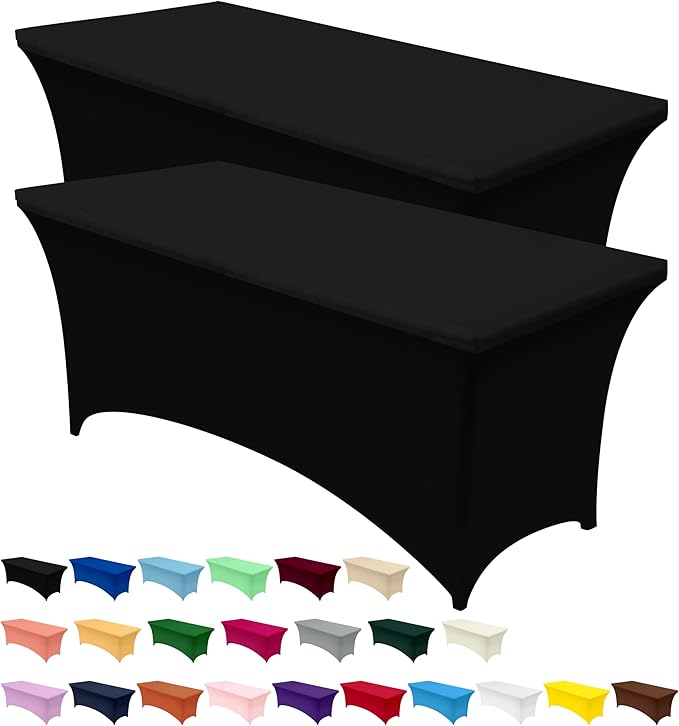 Utopia Kitchen Spandex Tablecloth 2 Pack [4FT, Black] Tight, Fitted, Washable and Wrinkle Resistant Stretch Table Cloth Re...
