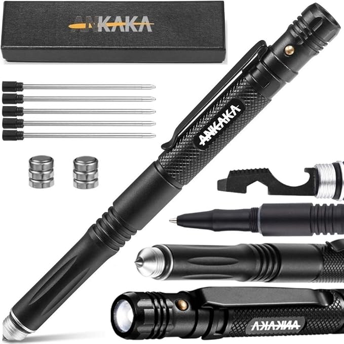 The Most Loaded 6-in-1 Tactical Pen: Solves Other Brands' Weaknesses,Self Defense Tip + Flashlight + Ballpoint + Bottle Op...