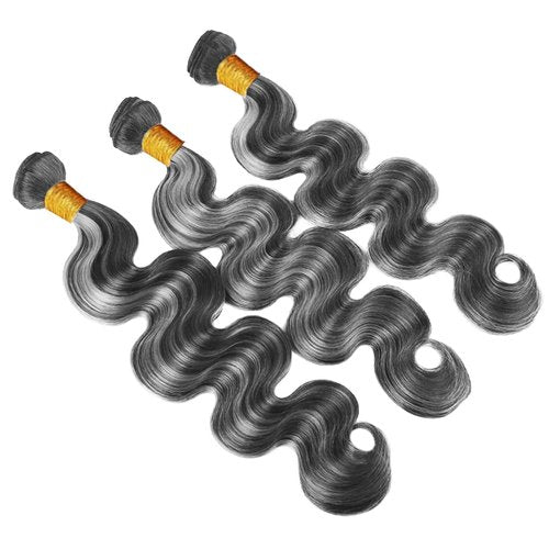 Highlight Bundles P1BGray Body Wave Human Hair Bundle Two Tone Black Mixed With Foxy Silver 3 Bundles 18 20 22 Inch Ombre Grey Body Wave Bundle #1BGray Hair
