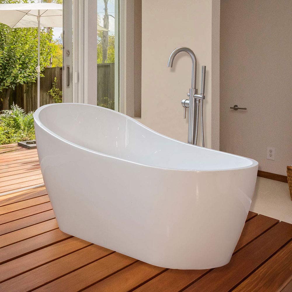 WOODBRIDGE 67" Acrylic Freestanding Bathtub Contemporary Soaking Tub with Chrome Overflow and Drain, B0001-C, White