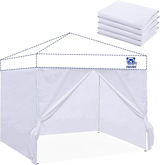 Fanpat Instant Canopy Tent Sidewalls for 10x10 Pop Up Canopy 210D Waterproof,4 Piece Sidewalls, with Doors,White(4PCS Side...