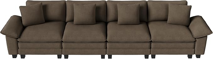 PHI VILLA Cloud Modular Couches Sets, 157.5" Sectional Sofa with Upholstered Deep Seat, 4-Seater Long Couches for Living Room Apartment, Chenille Fabric, Taupe