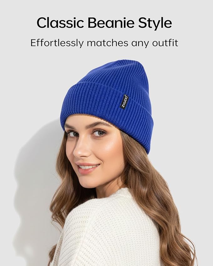 Zylioo Oversize Beanie Hats, XXL Big Size Ribbed Knit Cuffed Winter Hat for Cold Weather, Warm Skull Watch Cap