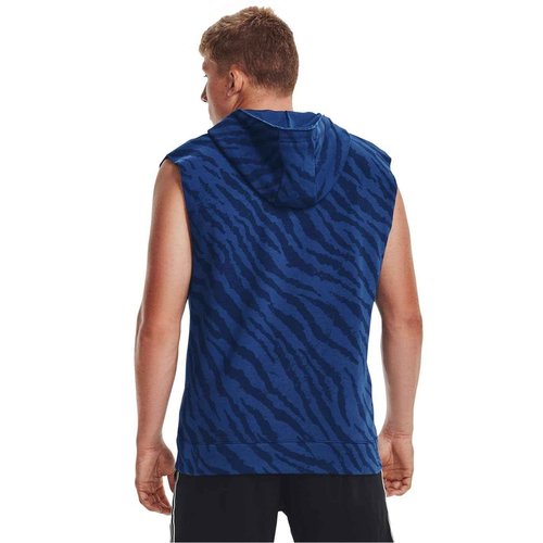 Under Armour Men's Project Rock Rival Fleece Sleeveless Printed Full-Zip, Blue Mirage/White, Small