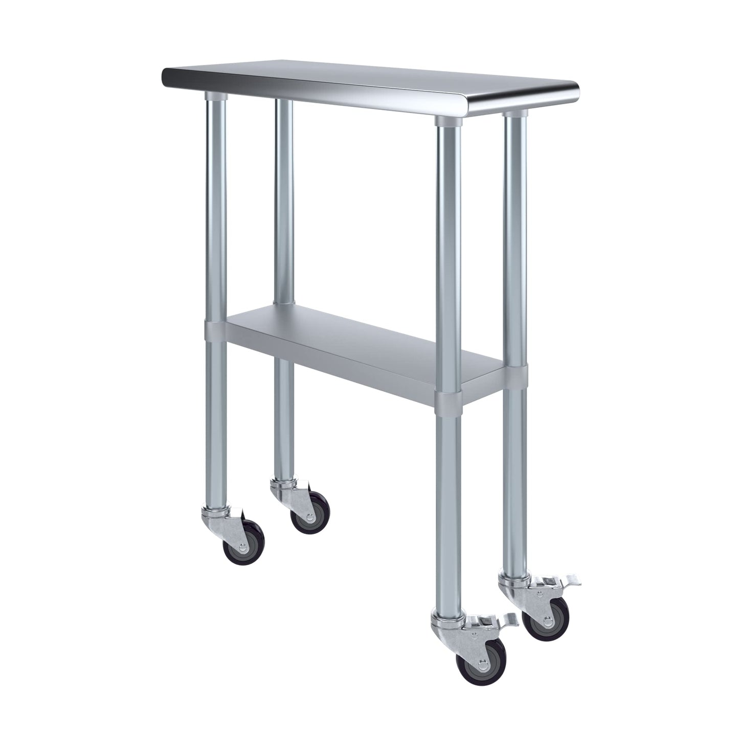 AmGood 30 in. x 12 in. Stainless Steel Work Table with Wheels | Metal Kitchen Food Prep Table | NSF
