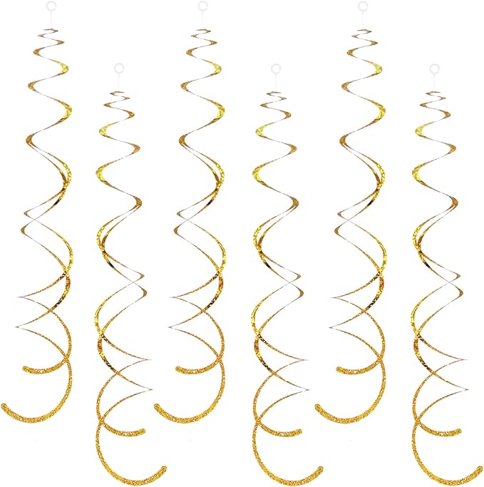 30 Pieces Gold Hanging Swirl Decorations Sparkle Golden Plastic Streamers Ceiling Decorations Wedding Bachelorette Baby Sh...