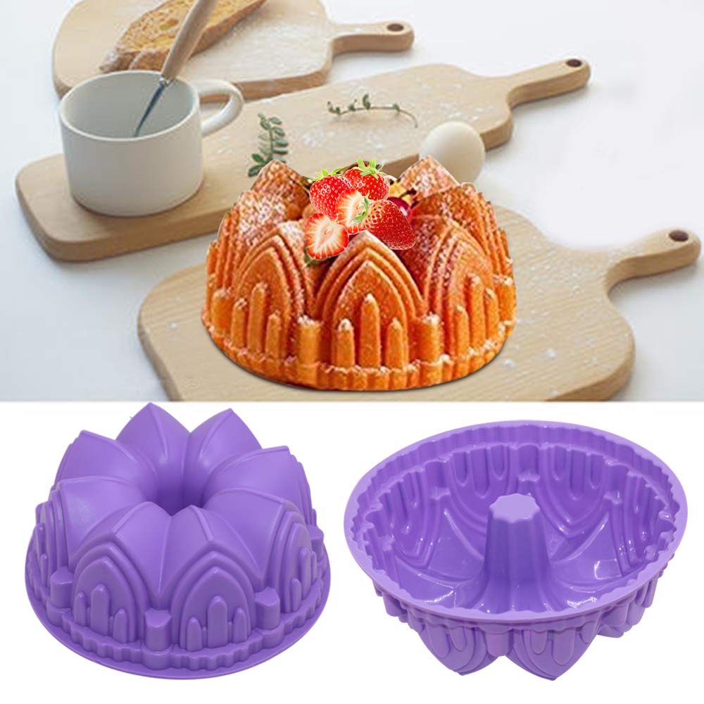 AIFUDA 3 Pcs Silicone Cake Bread Baking Molds - Large Swirl, Castle, and Double Flower Shapes for Birthday Party DIY