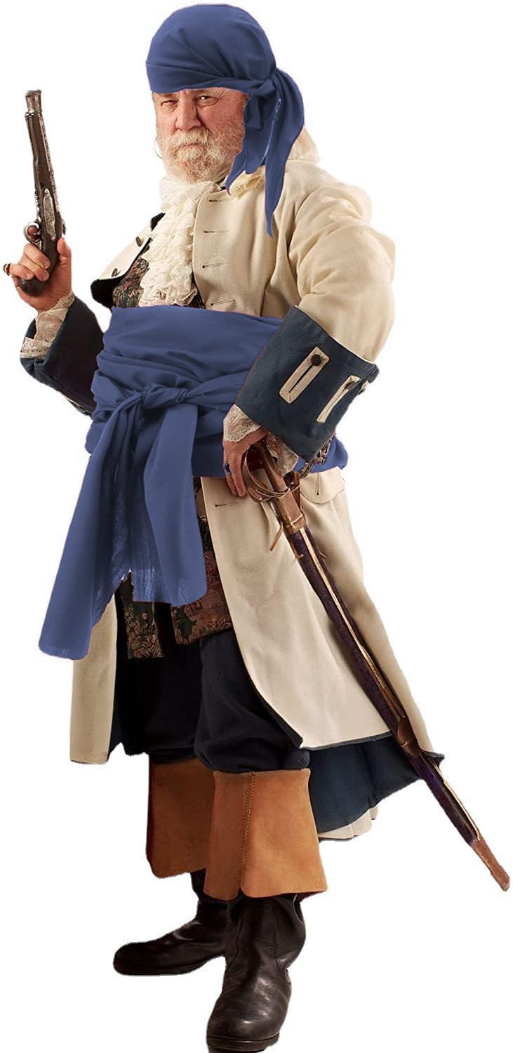 JIEFULL Pirate Costume Accessories Women Men Pirate Head Scarf Bandana Hat and Pirate Waist Sash Belt for Halloween Cosplay(Navy)