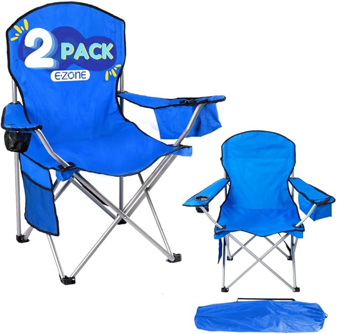 EZONE 2-Pack Camping Chairs with Built-in Ice Cooler, Portable Chair, Storage Pocket, Cup Holder, and Carry Bag Perfect for Camping, Tailgating, Fishing, Beach, and Lawn (2, Blue)