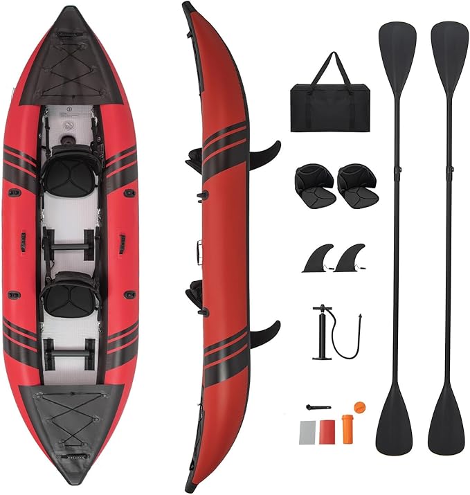 S AFSTAR Inflatable Kayak, 2 Person Canoe with 507 lbs Capacity, Drop-Stitch Floor, All Accessories & Carry Bag, 12.5 ft L...