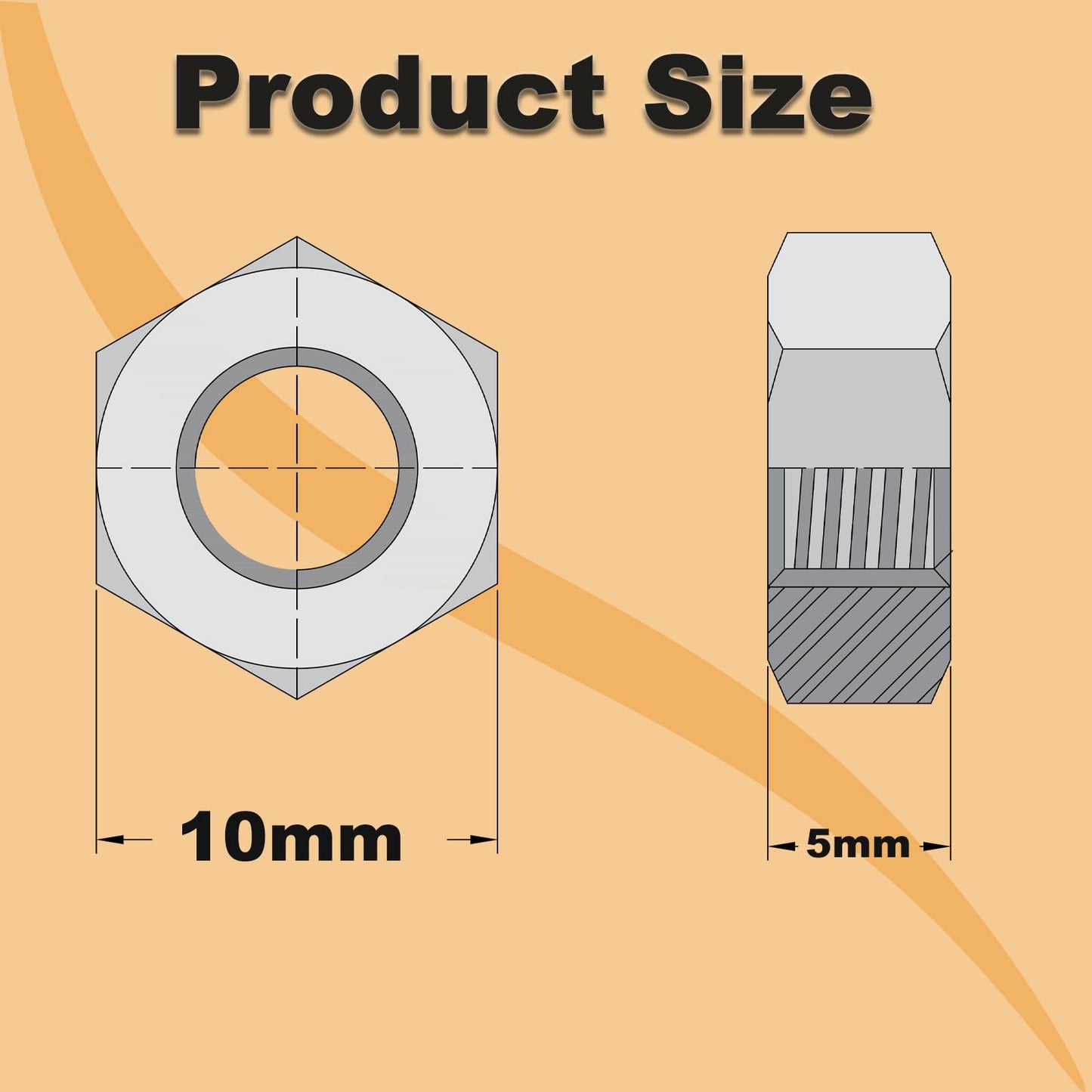 50pcs M6 Hex Nut, Stainless Steel 304, Hex Drive, Metric M6x1 Nuts Fasteners, Replacement Nut, Right Hand, M6-1.0mm Hexagonal Nut
