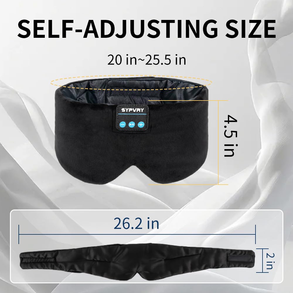 Sleep Mask Bluetooth 5.4 Headphones Soft Wireless Headband Eye Mask Blackout with Microphone (Black M)