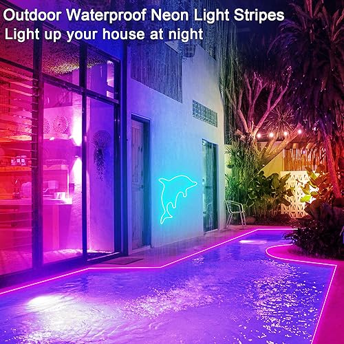 segrass 50ft RGB LED neon Rope Lights LED neon Strip Lights with Remote Control/APP Control IP65 24V Waterproof Flexible N...