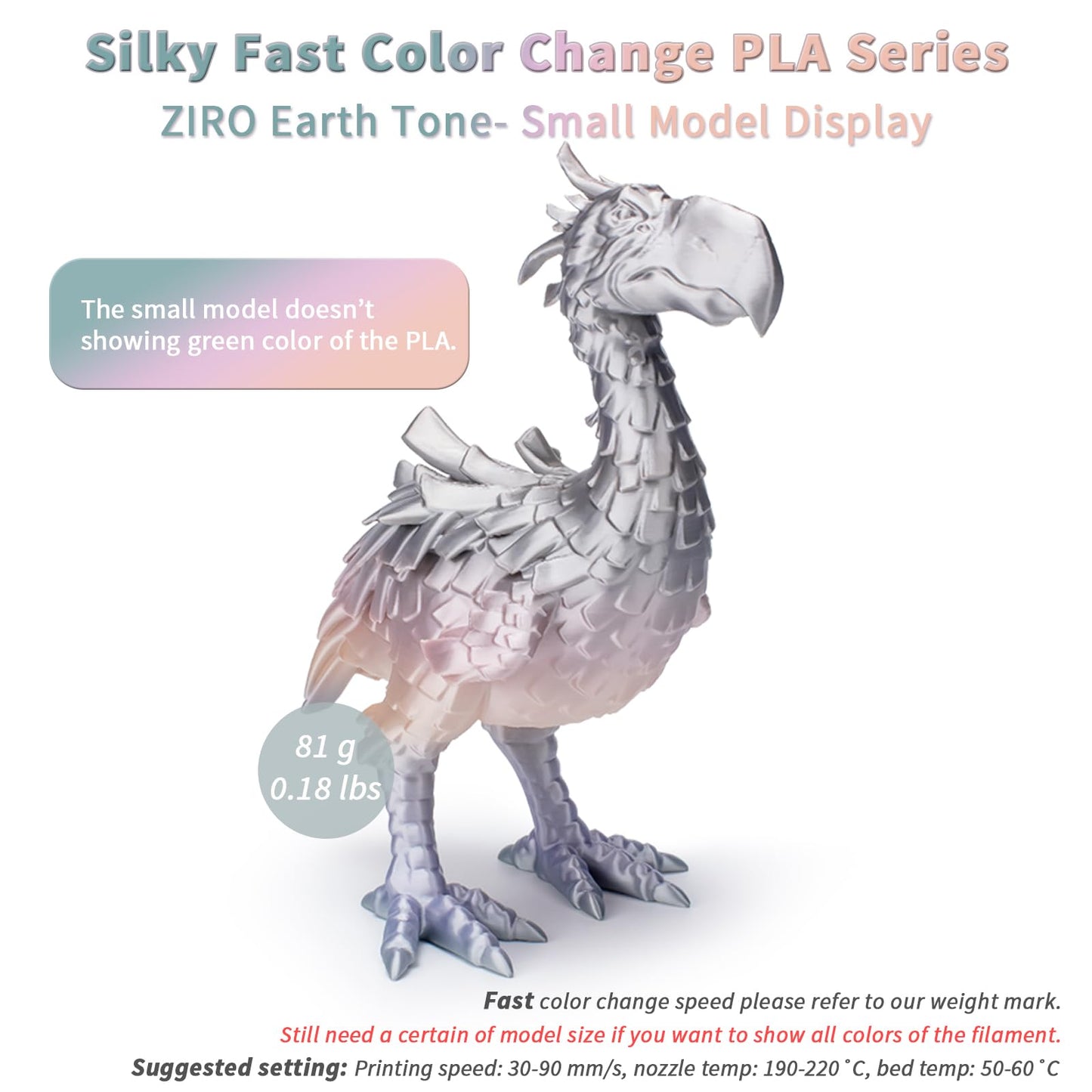 ZIRO 3D Printer Filament, Shiny PLA Fast Gradient Color Change, Glossy Color Change by Length PLA, Fit Most FDM 3D Printers, Dimensional Accuracy +/-0.03mm, 1KG/2.2lb Spool, Earth Tone(Silk)