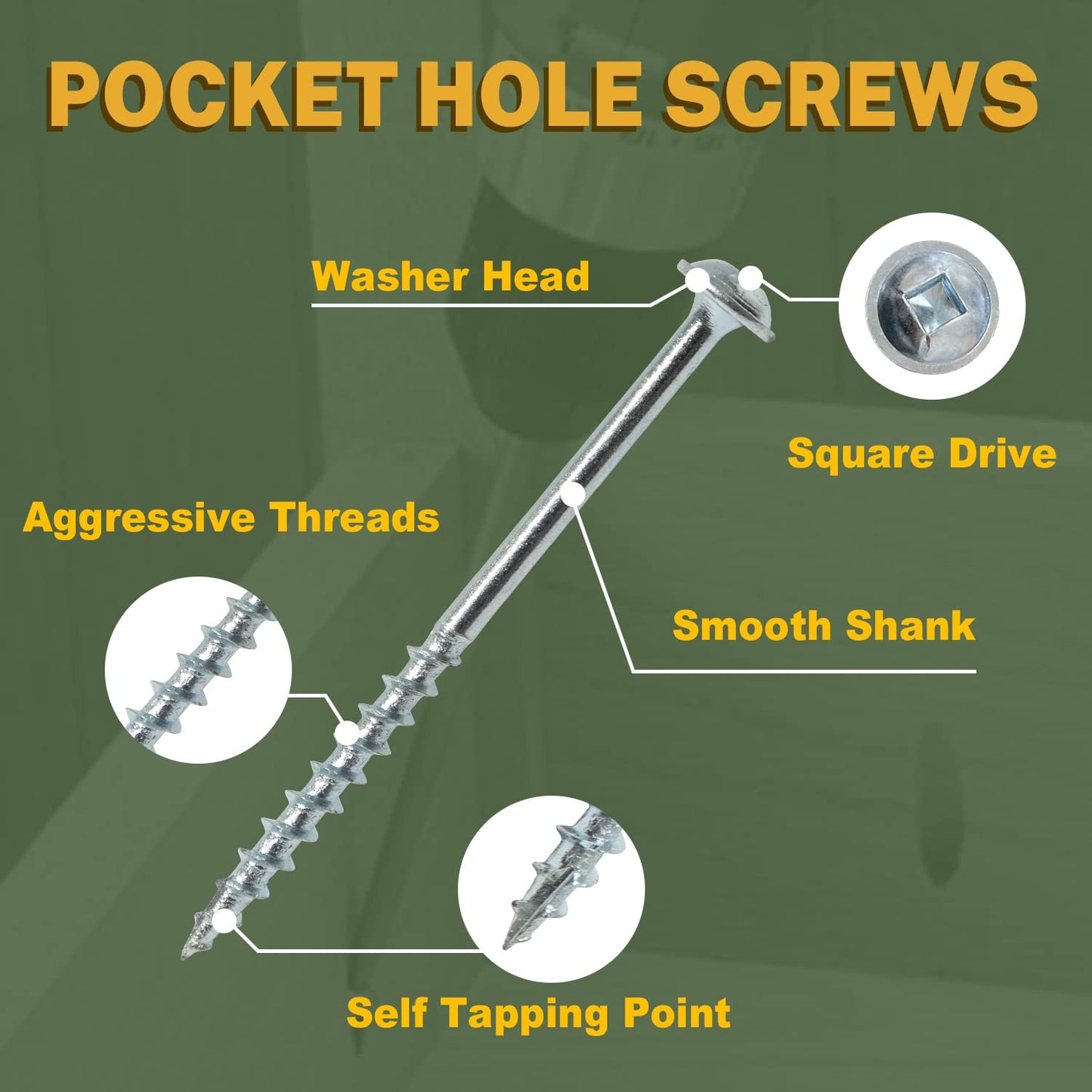 LIONMAX Pocket Hole Screws 1-1/4 Inch, 600 PCS Interior Pocket Screw #8 x 1-1/4", Coarse Thread, Square Drive, Washer Head, Zinc Plated, 150MM Drive Bit Included