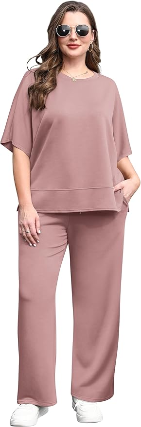 XIEERDUO Women's Side Slit Lounge Sets 2 Piece Travel Outfits Airport Tracksuit Oversized Wide Leg Loungewear S-3XL
