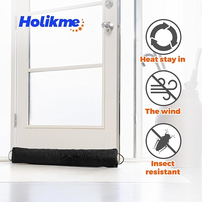 Holikme Weighted Door Draft Stopper 32 inch, Heavy Duty Under Door Draft Blocker Bottom Door Seal Noise and Air, Door Guard Saving Energy, Black