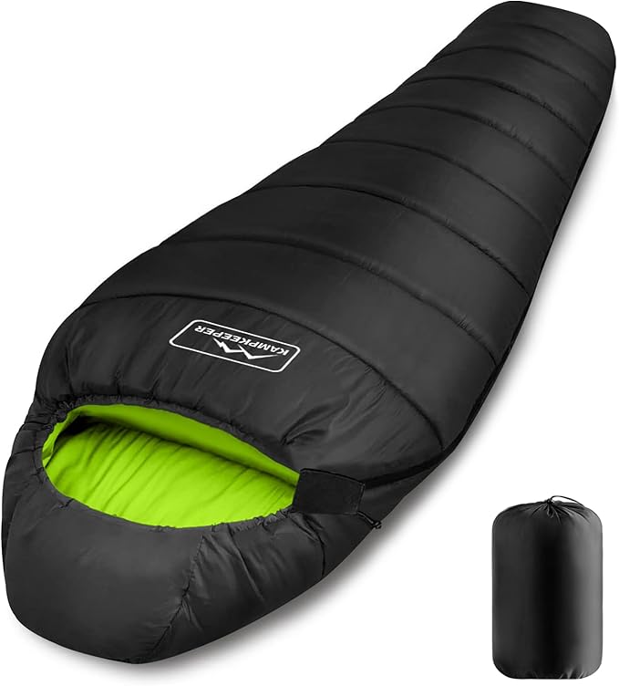 KAMPKEEPER Mummy Sleeping Bag, Cold Weather Camping Sleeping Bag, 32℉ 3-4 Seasons Adults Sleeping Bag, Non-Snag Zipper wit...