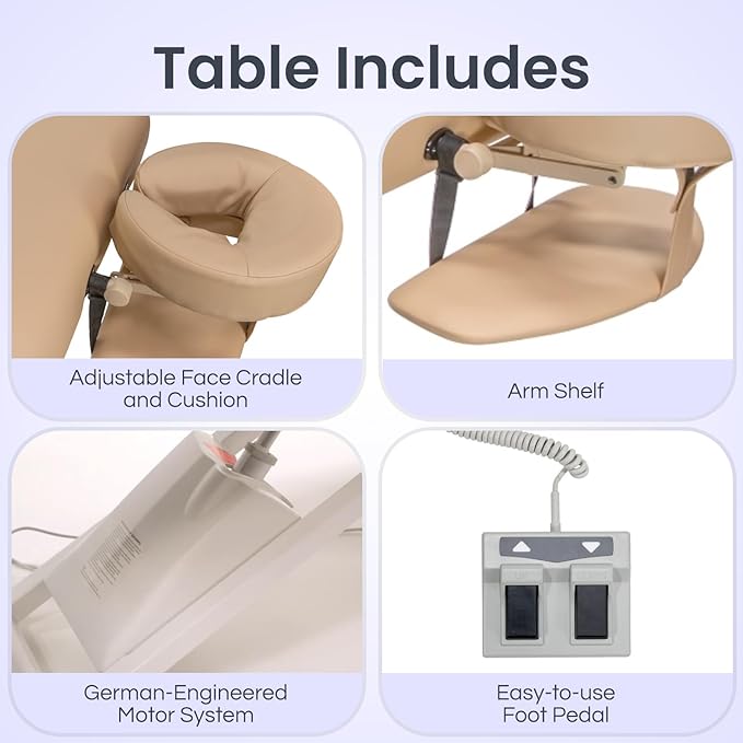 Electric Lift Back Massage, Spa, and Treatment Table | Adjustable Height and Backrest | ADA Compliant | 2 Year Warranty | Foot Control