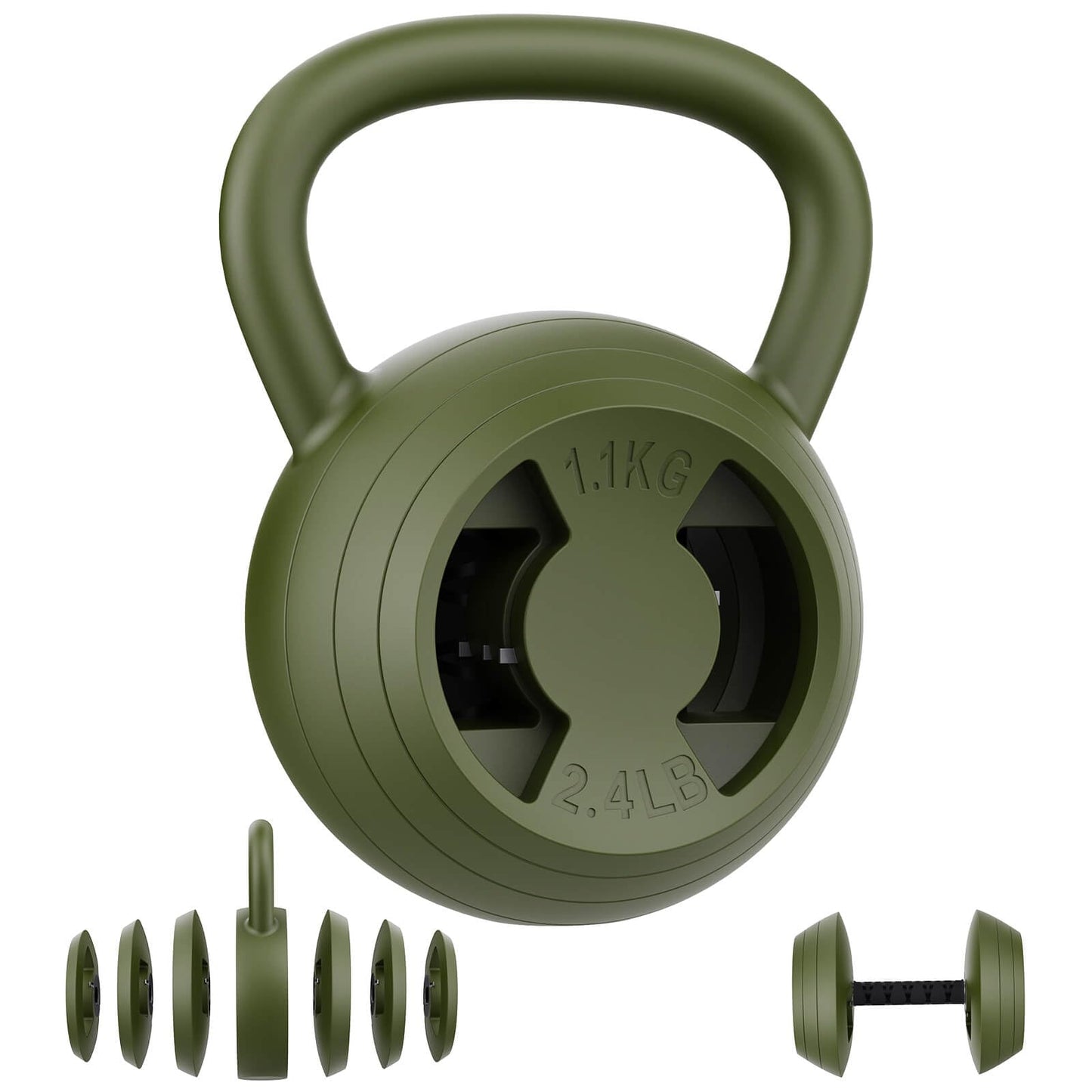 Hezeyferg 2-in-1 Adjustable Kettlebell, 15-45 LB Kettlebells Weight Set with Wide Grip, 4.8-30 LB Dumbbell Weights for Home Gym Strength Training (Green)