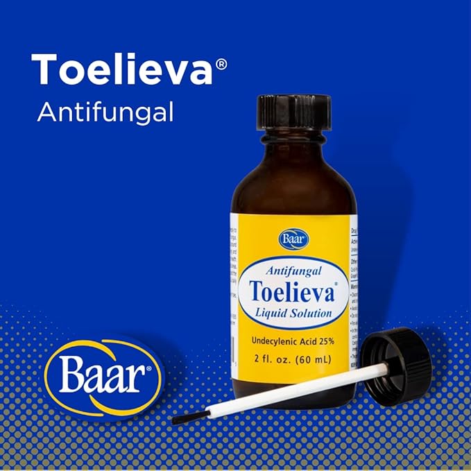 Baar Products - Toelieva Antifungal Liquid Solution - 25% Undecylenic Acid, Organic Olive Oil, Grapefruit Seed Extract - Maximum Strength - Fights Fungus Under & Around Toenails - 2 oz