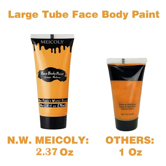 MEICOLY Orange Face Body Paint for Halloween SFX Special Effects Pumpkin Tiger Makeup,2.37Oz Large Tube Water Based Washable Face Paint,Non-Toxic Body Paint for Adults and Children