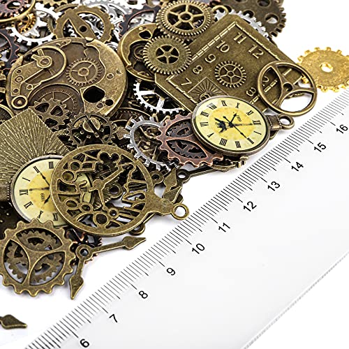 ZOOFOX 300 Gram Gears Charms, Mixed Vintage Bronze Watch Cog Wheel Set, DIY Metal Steampunk Pendant for Crafting, Jewelry ...