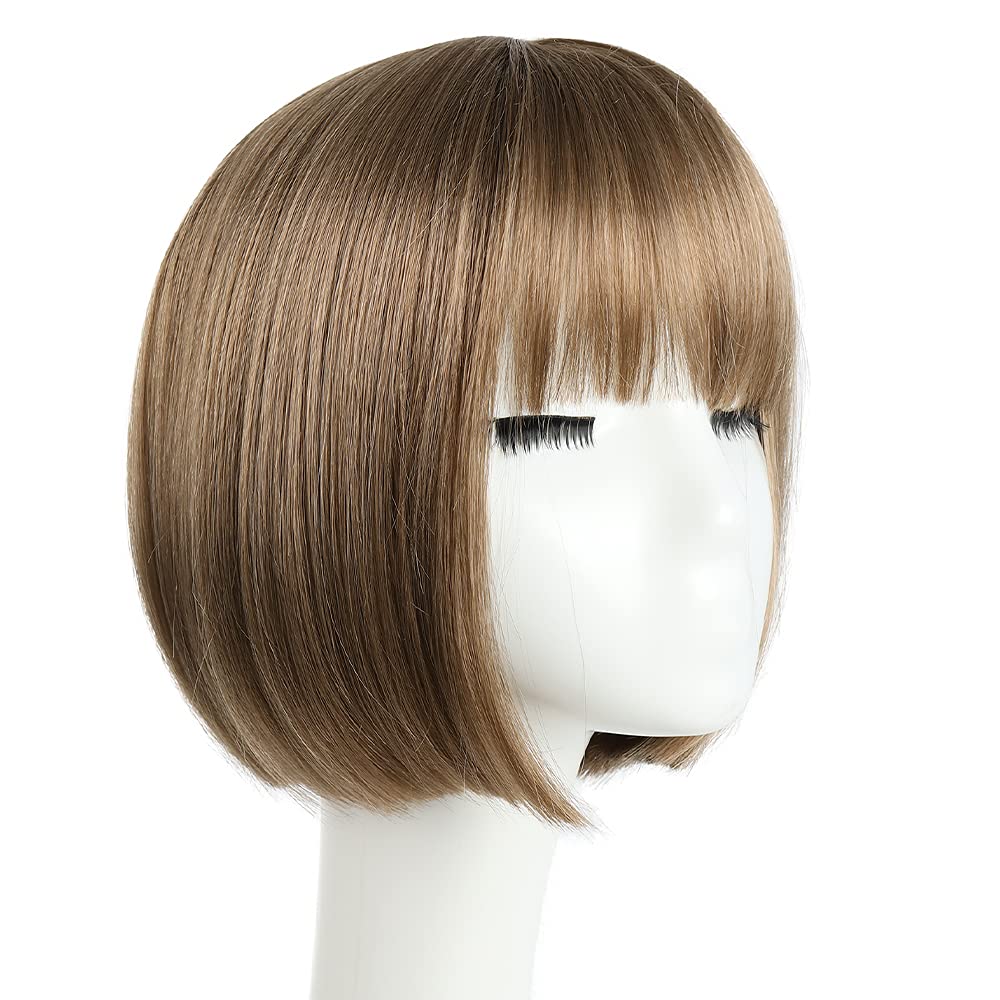 HSPCYGG Bob Wigs Short Daily Brown Wig with Bangs 10 Straight Synthetic Halloween Costume Cosplay Wigs for Women