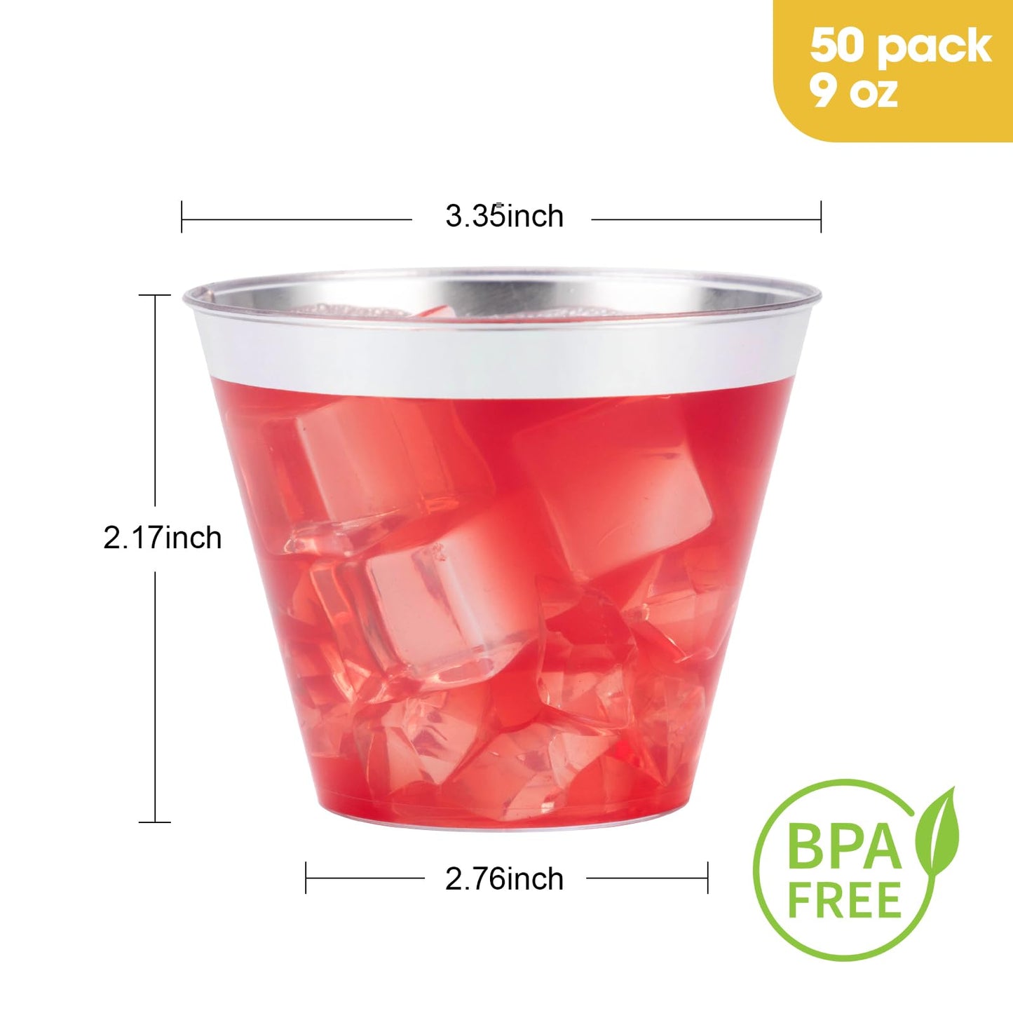 Goodluck 50PCS 9oz Plastic Cups for Party, Disposable Silver Plastic Cups, Cocktail Glasses for Wedding Thanksgiving, Christmas